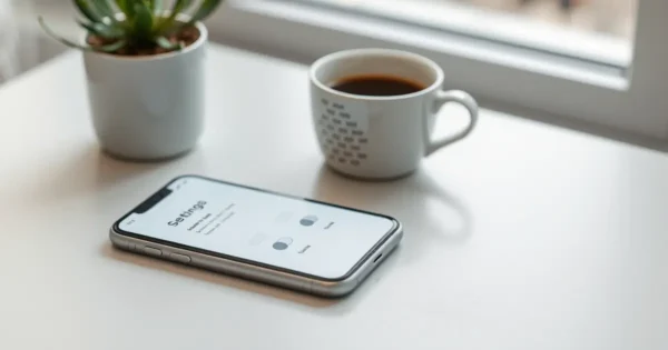 Celular sobre a mesa com tela de configurações, representando ajustes de privacidade nas redes sociais