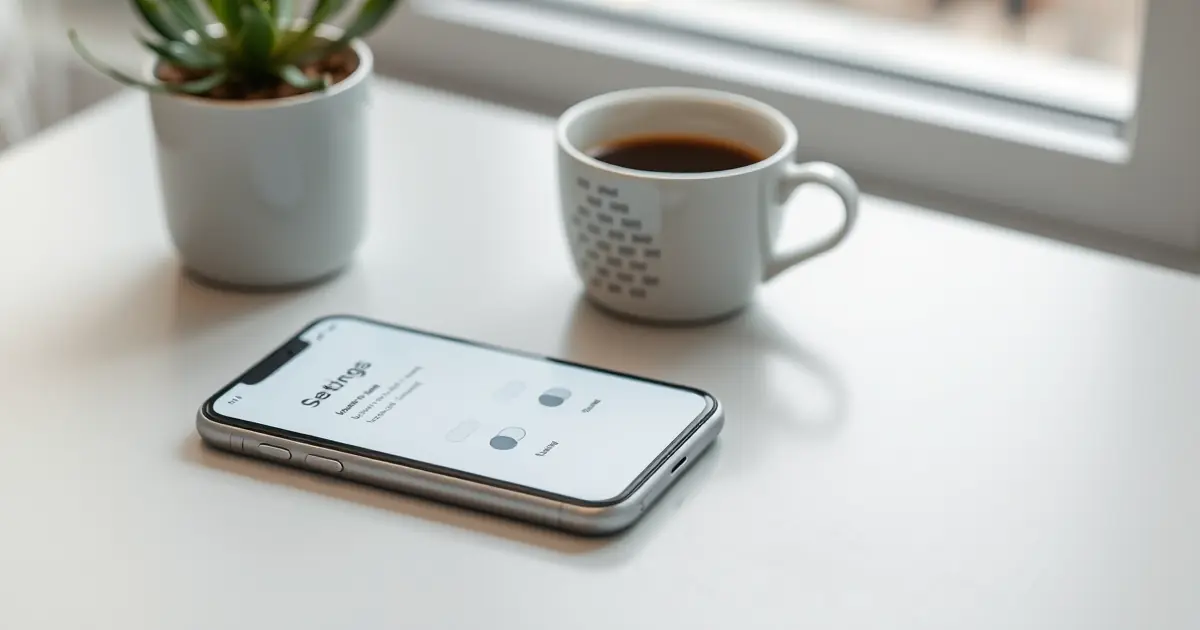 Celular sobre a mesa com tela de configurações, representando ajustes de privacidade nas redes sociais
